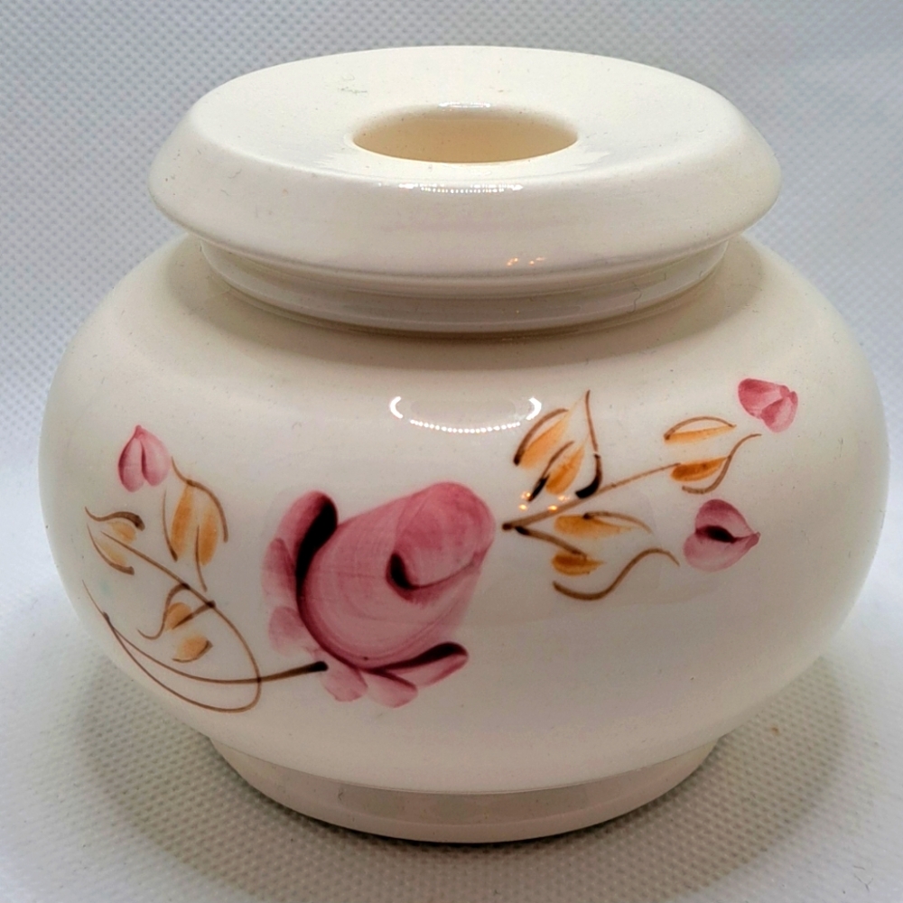Vtg Handpainted Candle Holder w Floral Rose Design Taper Candle Holder